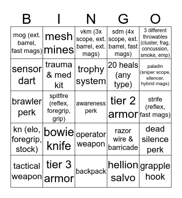 Blackout Bingo Card