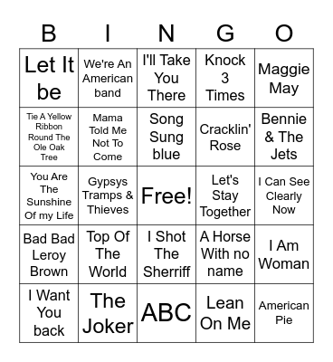 70's #1's Bingo Card