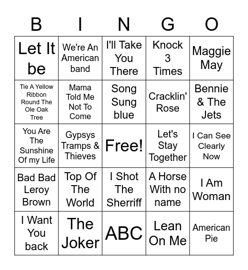 70's #1's Bingo Card