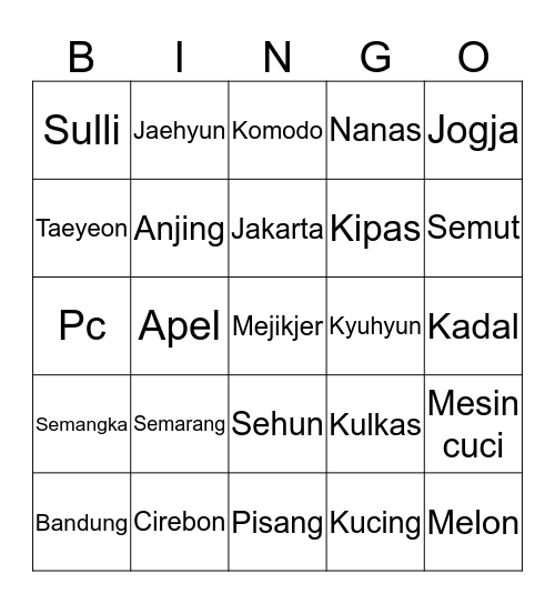 Jahe ganteng Bingo Card