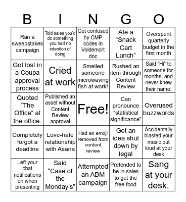 Marketing Confessions Bingo Card