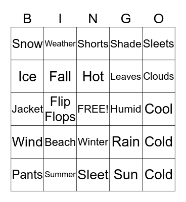 Weather Bingo Card