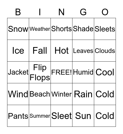 Weather Bingo Card