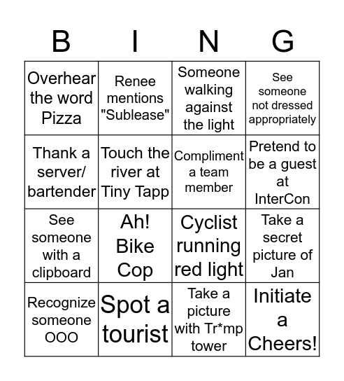 Facilities Team Outing! Bingo Card