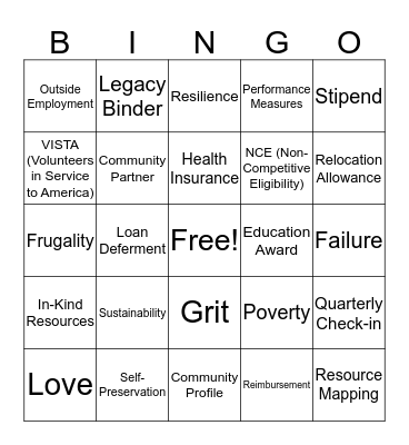VISTA Bingo Card