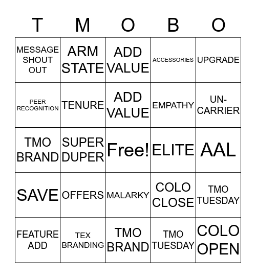 TMOBO NPS Bingo Card