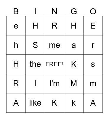 Sight Words Bingo Card