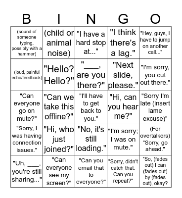 Conference Call Bingo Card