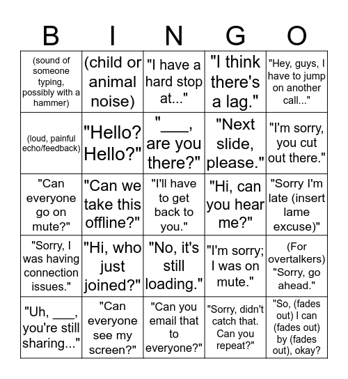 Conference Call Bingo Card