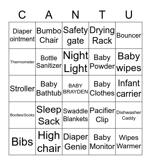 BABY GIFT BINGO Card