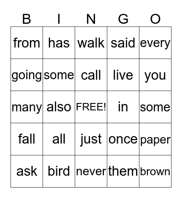 First Grade Sight Words 1 Bingo Card