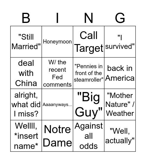 Walker Bingo Card