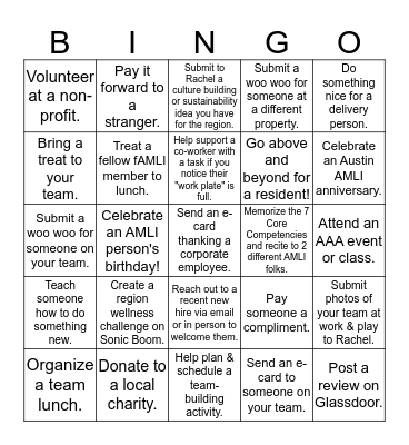 Kindness - The AMLI Way Bingo Card