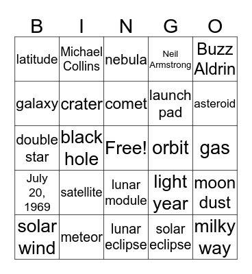 Moon Landing Bingo Card