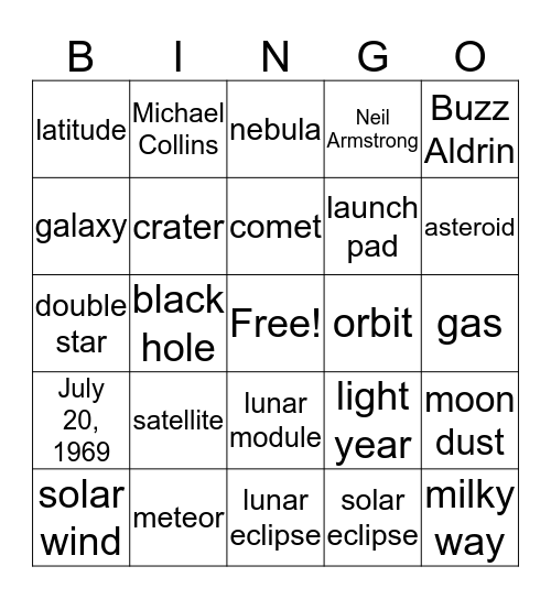 Moon Landing Bingo Card