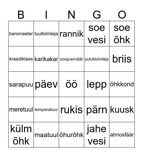 ÕHK 2 Bingo Card
