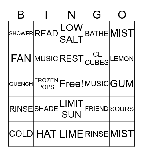QUENCH O Bingo Card