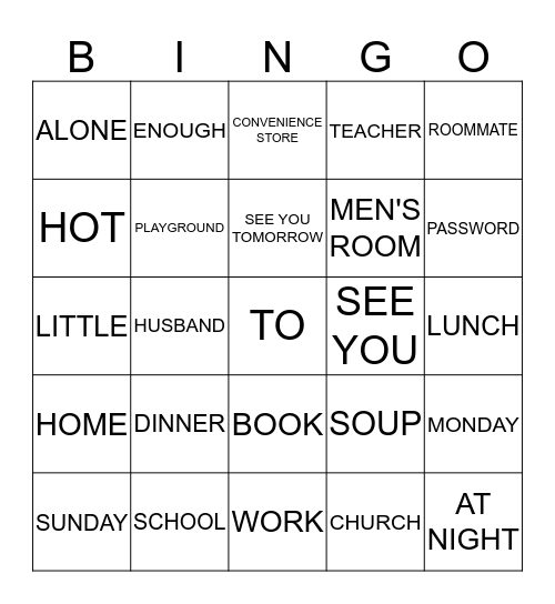 W2 Bingo Card
