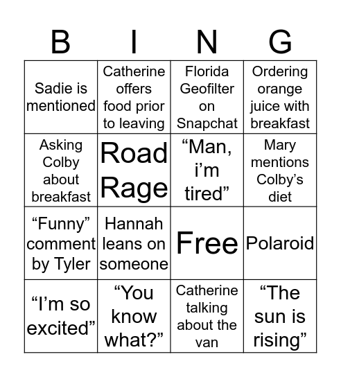 Carnival Cruise Bingo Card