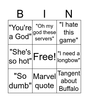 Jamie-isms Bingo Card