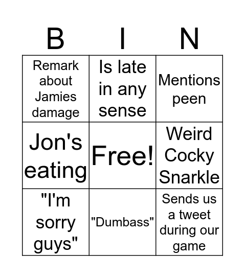 Jon-isms Bingo Card