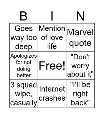 Joey-isms Bingo Card