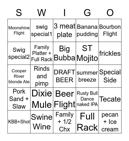 SWIGO Bingo Card