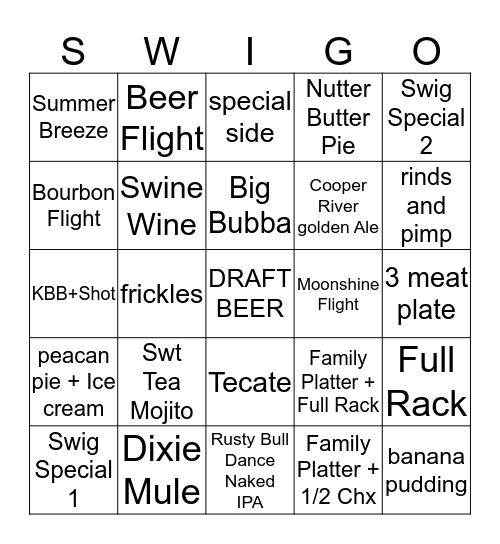 SWIGO Bingo Card