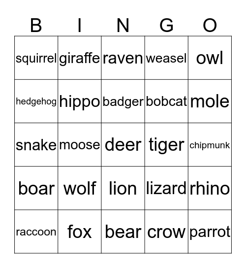 Animals and birds Bingo Card