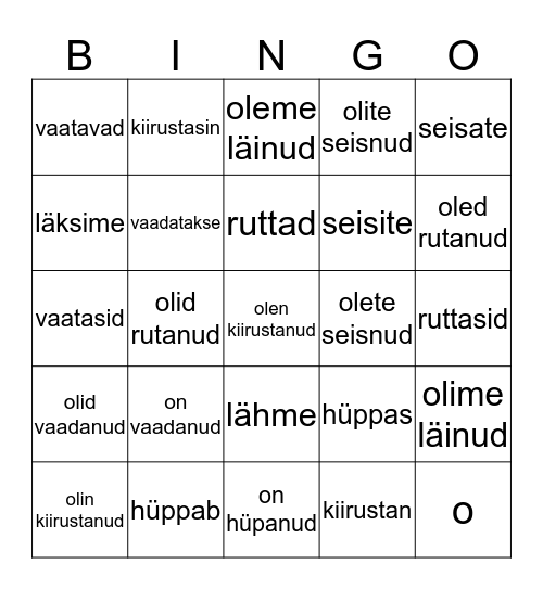 sõnavormid Bingo Card