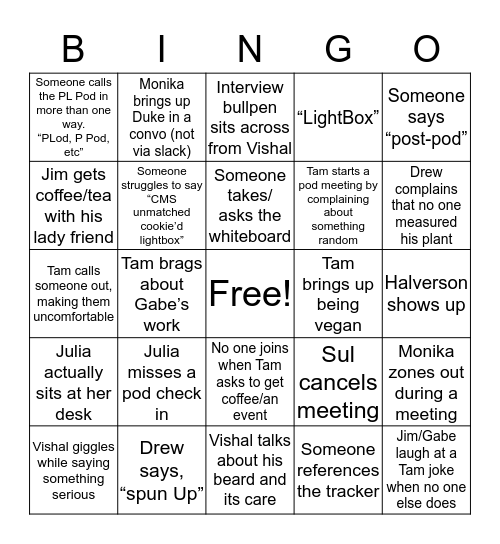 Pod Bingo  Bingo Card