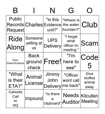 Front Counter Bingo Card