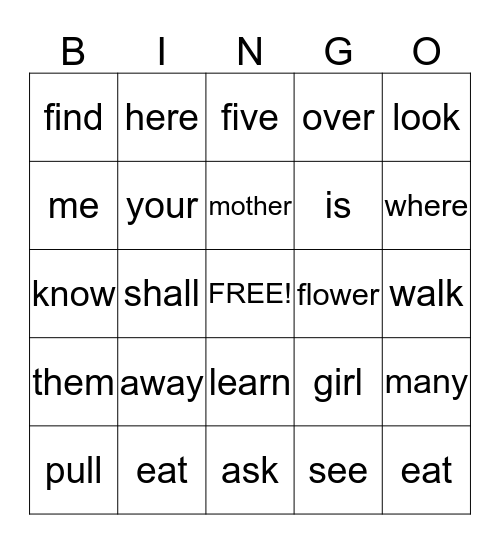 First Grade Sight Words 3 Bingo Card