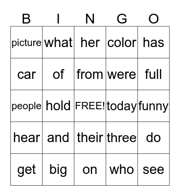 First Grade Sight Words 4 Bingo Card