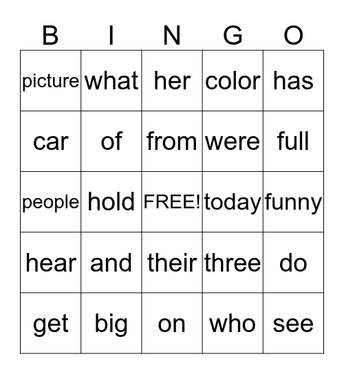 First Grade Sight Words 4 Bingo Card