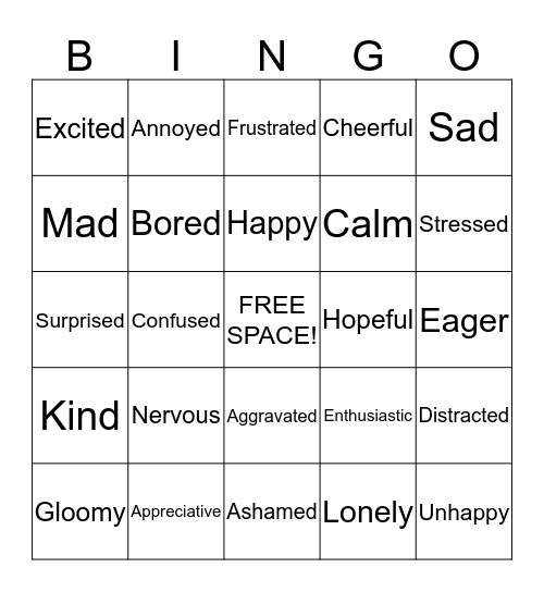 Feelings Bingo! Bingo Card