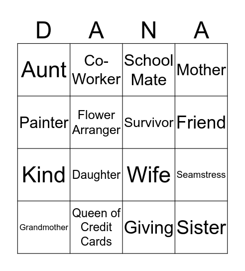Let's Play Dana Bingo Card