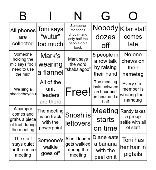 STAFF BINGO! Bingo Card