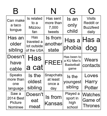 Rock Chalk PA Talk-Icebreaker Edition Bingo Card