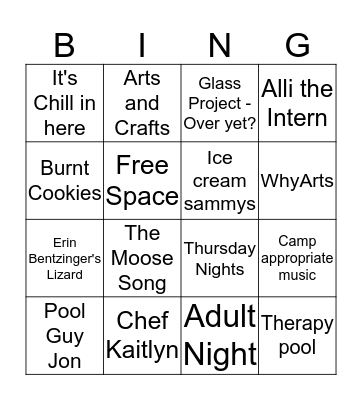 Camp Munroe Bingo Card