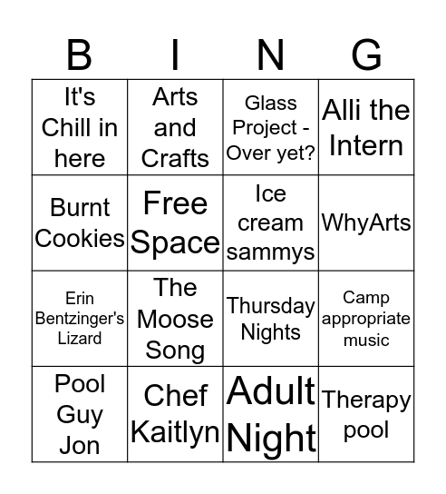 Camp Munroe Bingo Card