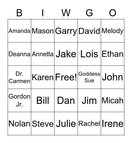 13th DFR NAME GAME Bingo Card