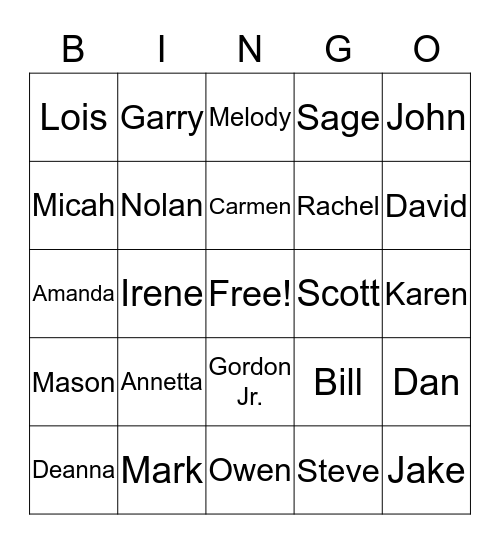 13th DFR NAME GAME Bingo Card