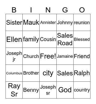 Family  Bingo Card