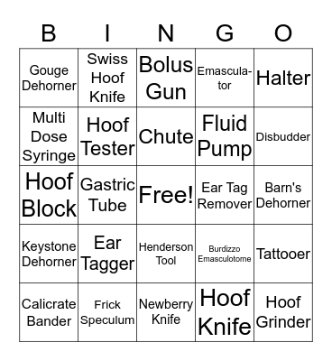 Large Animal Equipment Bingo Card