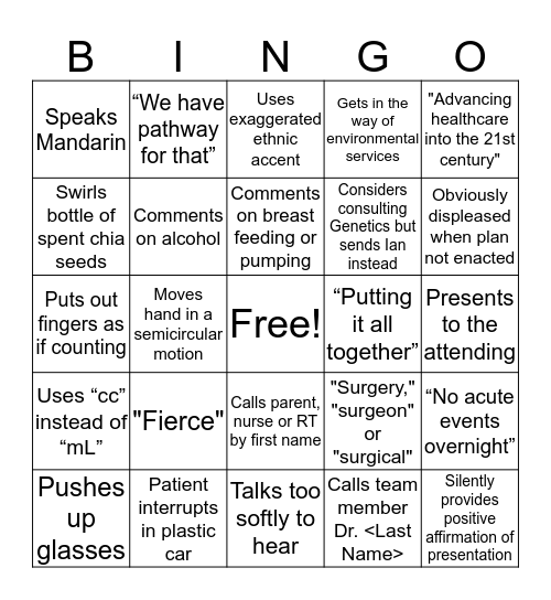 Rounds Bingo Card
