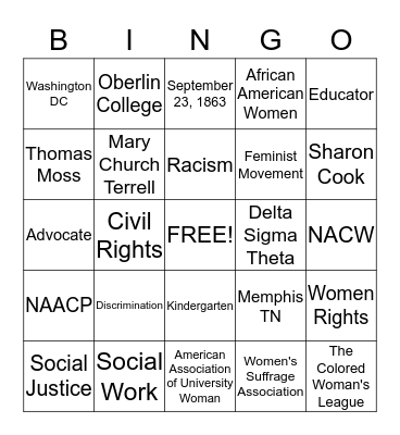 Mary Church Terrell Bingo Card