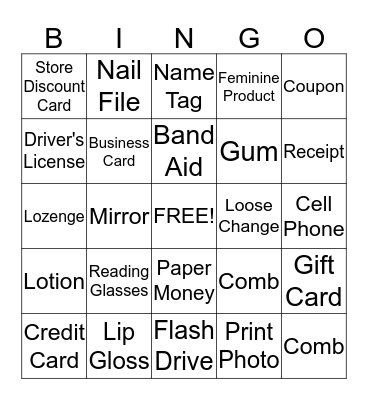 What's In Your Purse?  Bingo Card