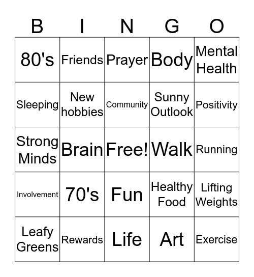 Super Ager Bingo Card