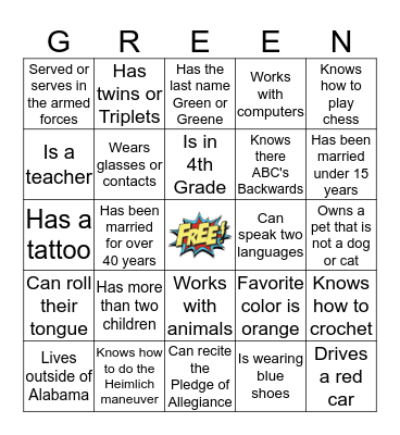 Green Family Reunion Bingo Card